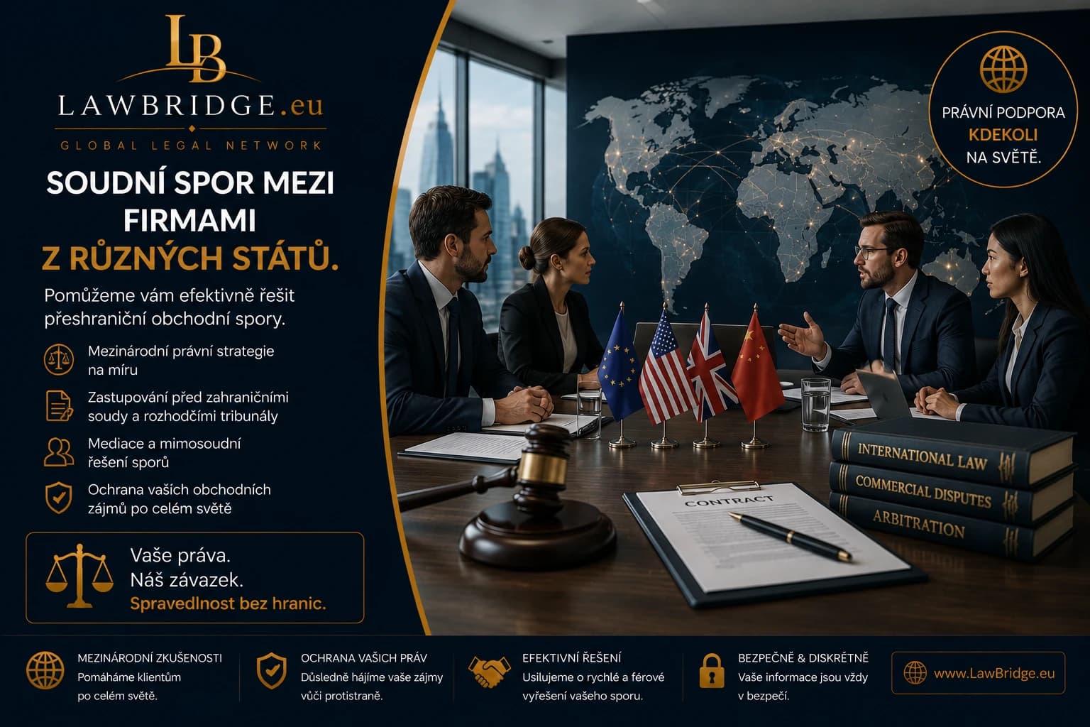 Soudní spor mezi firmami z různých států | LawBridge Soudní spor mezi firmami z různých států. Pomůžeme vám efektivně řešit přeshraniční obchodní spory.